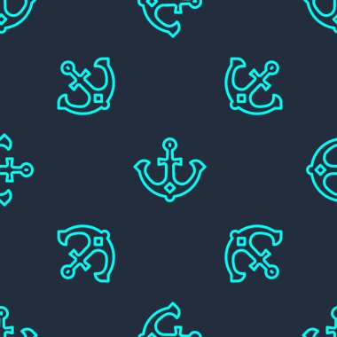 Yeşil çizgi Anchor simgesi mavi arkaplandaki kusursuz deseni izole etti. Vektör
