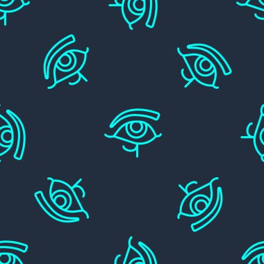 Horus simgesinin yeşil çizgi gözü mavi arkaplanda pürüzsüz desen izole etti. Eski Mısır tanrıçası Wedjet korunma, kraliyet gücü ve sağlığın sembolü. Vektör