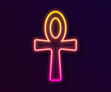 Parlayan neon hattı Cross Ankh simgesi siyah arkaplanda izole edildi. Mısır dilinde yaşam ya da ölümsüzlüğün sembolü. Vektör