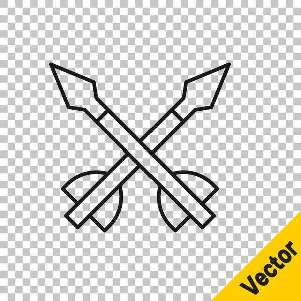 Línea negra Icono de flechas medievales aislado sobre fondo transparente. Arma medieval. Vector — Vector de stock