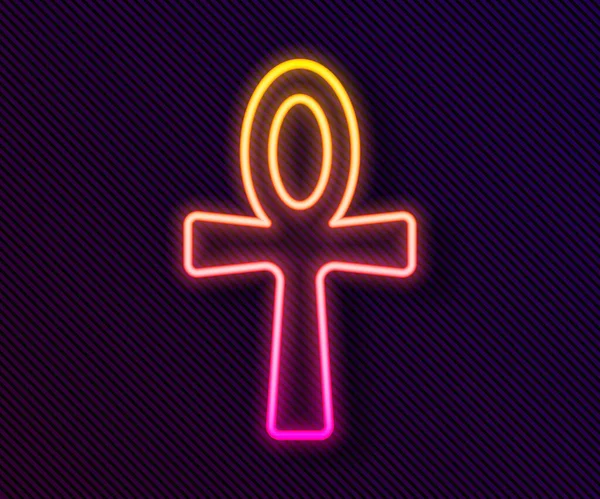 Ligne lumineuse néon Croix icône ankh isolé sur fond noir. Mot égyptien pour la vie ou symbole de l'immortalité. Vecteur — Image vectorielle