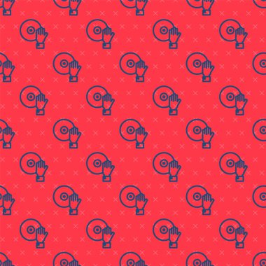 Mavi çizgi DJ 'i kırmızı arkaplanda izole edilmiş müzik ikonu çalıyor. Vektör