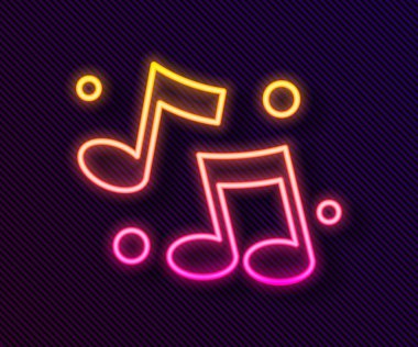 Parlayan neon çizgisi Müzik notası, ton simgesi siyah arkaplanda izole. Vektör