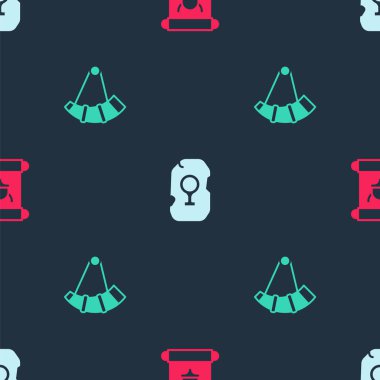 Kararname, parşömen, parşömen, sihirli mühür ve kusursuz desenli av boynuzu. Vektör