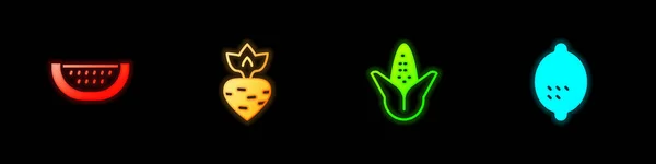 设置西瓜、萝卜、玉米和柠檬图标。B.病媒 — 图库矢量图片