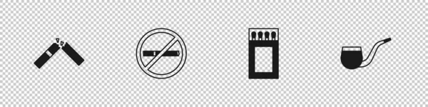 Set Kaputte Zigarette, Rauchverbot, Streichholzschachtel und Streichhölzer und Pfeifensymbol. Vektor — Stockvektor