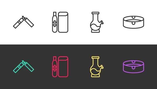 Set line Gebrochene Zigarette, Elektronik, Bong und Aschenbecher auf schwarz-weiß. Vektor — Stockvektor