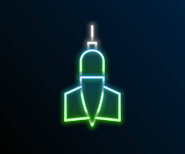 Parlayan neon çizgi ok simgesi siyah arkaplanda izole edildi. Renkli taslak konsepti. Vektör