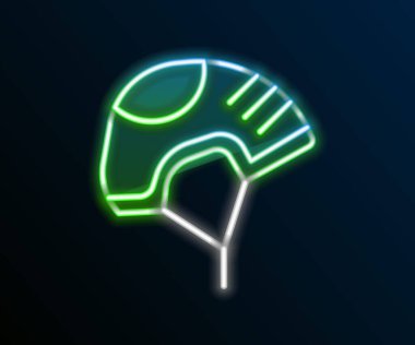 Parlayan neon çizgisi Kask simgesi siyah arkaplanda izole edildi. Olağanüstü bir spor. Spor malzemeleri. Renkli taslak konsepti. Vektör