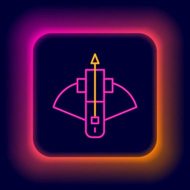 Siyah arkaplanda izole edilmiş ok ikonu ile parlayan neon hattı Savaş yaylı tüfeği. Renkli taslak konsepti. Vektör