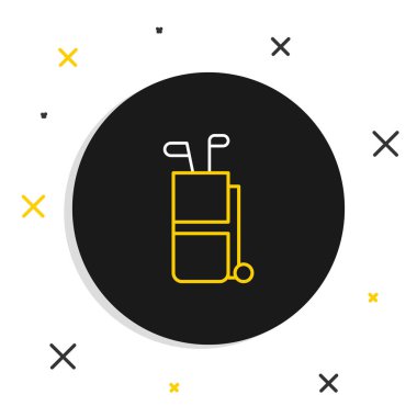 Golf çantasının beyaz arka planında sopa simgesi var. Renkli taslak konsepti. Vektör