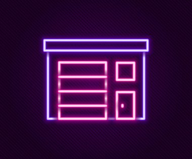 Parlayan neon hattı. İtfaiye binası simgesi siyah arka planda izole edildi. İtfaiye binası. Renkli taslak konsepti. Vektör