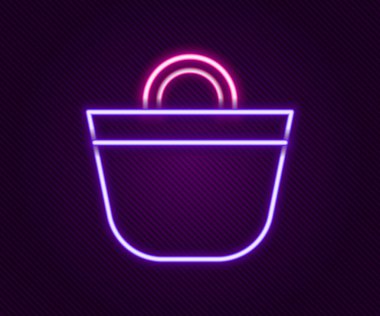 Parlayan neon hattı plaj çanta ikonu siyah arka planda izole edildi. Renkli taslak konsepti. Vektör