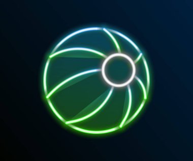 Parlayan neon hattı plaj topu ikonu siyah arka planda izole edildi. Çocuk oyuncağı. Renkli taslak konsepti. Vektör