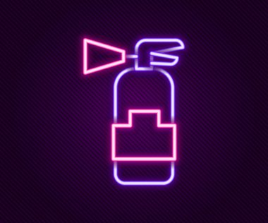 Parlayan neon hattı yangın söndürme ikonu siyah arka planda izole edildi. Renkli taslak konsepti. Vektör