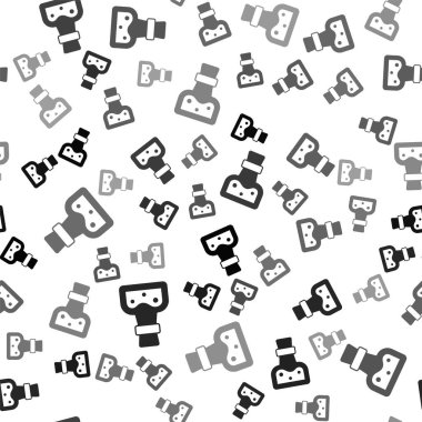 İksir ikonlu siyah şişe beyaz arka planda izole edilmiş kusursuz desen. Sihirli iksirli matara. Mutlu Cadılar Bayramı Partisi. Vektör