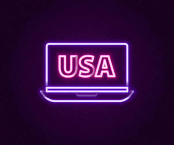 Светящаяся неоновая линия США Соединенные Штаты Америки на значке ноутбука изолированы на черном фоне. Красочная концепция контура. Вектор — стоковый вектор