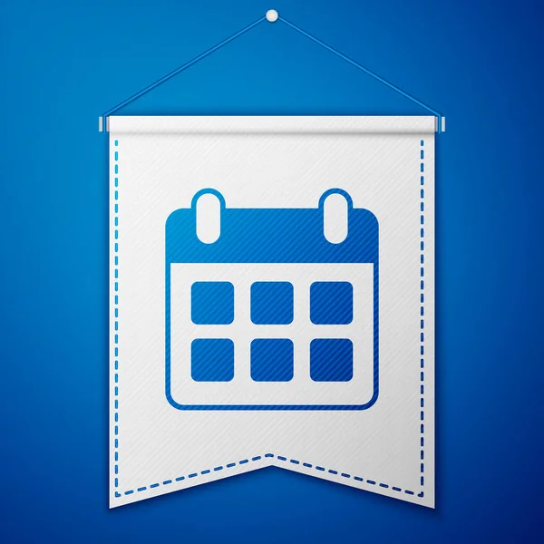 Calendario di pianificazione del viaggio blu e icona dell'aereo isolato su sfondo blu. Un viaggio di vacanza programmato. Modello di pennant bianco. Vettore — Vettoriale Stock