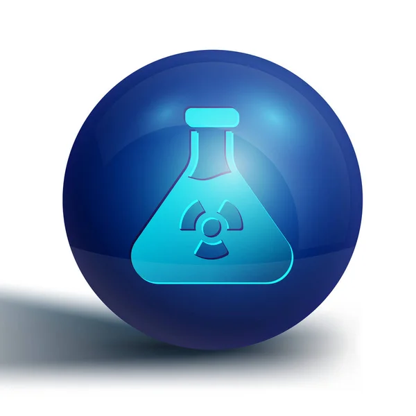 Blue Laboratory chemiczna zlewka z toksyczną ikoną cieczy izolowane na białym tle. Symbol zagrożenia biologicznego. Niebezpieczny symbol z ikoną promieniowania. Niebieski przycisk koła. Wektor — Wektor stockowy