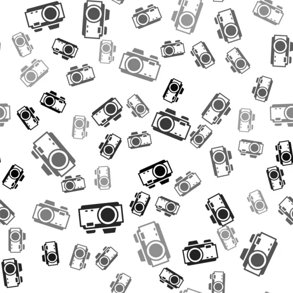 Black Photo kamera ikon elszigetelt zökkenőmentes minta fehér háttér. Fényképezőgép. Digitális fotózás. Vektor — Stock Vector