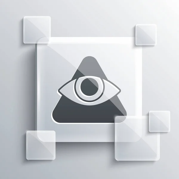 Grey Masons symbol All-seeing eye of God icon isolated on grey background. The eye of Providence in the triangle. Square glass panels. Vector — Stock Vector
