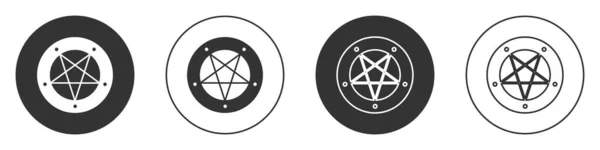 Svart Pentagram i en cirkel ikon isolerad på vit bakgrund. En magisk ockult stjärnsymbol. Cirkelknappen. Vektor — Stock vektor