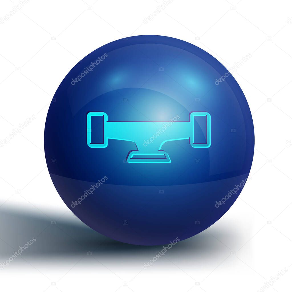 Blue Skateboard wheel icon isolated on white background. Skateboard suspension. Skate wheel. Blue circle button. Vector