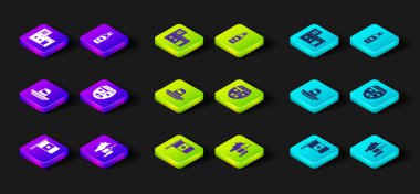 Meksika bayrağı, Pinata, Meksika sombrero, Aztek maskesi, Tabasco sosu ve ev ikonu koyun. Vektör