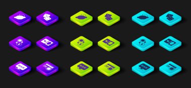 Alkol barı konumu, kredi kartı, kumarhane fişleri para değişimi, iskambil kâğıdı, zar oyunu ve limon ikonlu kumar makinesi. Vektör