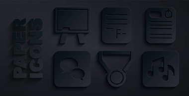 Madalya, Dosya klasörü, Konuşma balonu sohbeti, Müzik notası, ton, Sınav kağıdını yanlış cevaplarla ve yazı tahtası simgesiyle ayarla. Vektör