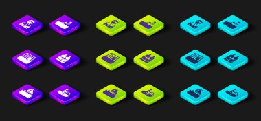 Yat yelkenlisi, jet ski, su topu, can yeleği ve dalgıç ikonu için dalgıç kıyafeti ayarlayın. Vektör