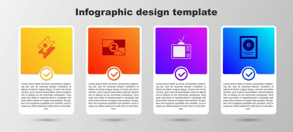 Set Cinéma billet, Vieux film film compte à rebours cadre, Rétro tv et CD disque prix. Modèle d'infographie d'entreprise. Vecteur — Image vectorielle