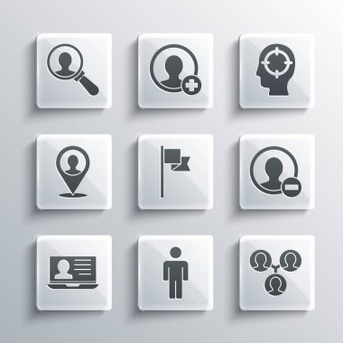 İnsan, Proje ekibi tabanı, hesap ekranı, konum işaretleyicisi, özgeçmişi olan dizüstü bilgisayar, arama ve kafa avlama simgesi için büyüteç ayarla. Vektör