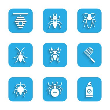 Böcek geyiği, Örümcek, böceklere karşı sprey sıkın, Kelebek ağı, Hamamböceği, ve arılar için kovan. Vektör