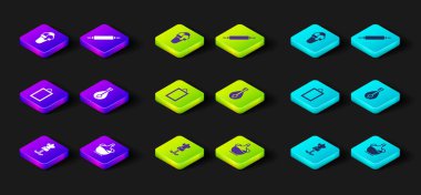 Set Mankeni, bir şişe zeytinyağı, resim, mandolin, merdane ve dondurma ikonu. Vektör