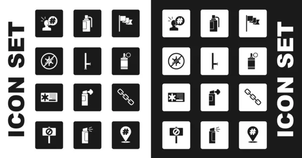 Standortmarkierung, Gummiknüppel der Polizei, Protest, Handgranate, Kettenglieder und Abzeichen-Symbol setzen. Vektor — Stockvektor