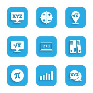 Tebeşir tahtası, Grafik, çizelge, şema, XYZ koordinat sistemi, Ofis dizinleri, Pi sembolü, x sembolünün kare kökü ve simgeyi ayarla. Vektör