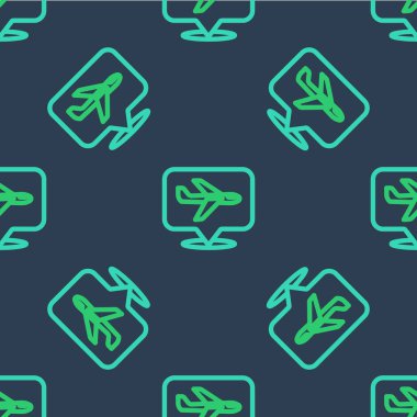 Çizgi düzlemi simgesi mavi arkaplanda izole edilmiş. Uçan uçak ikonu. Uçak tabelası. Vektör