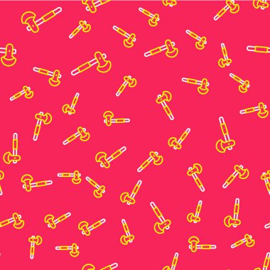 Ahşap çizgili balta simgesi kırmızı arkaplanda izole edilmiş. Oduncu baltası. Vektör