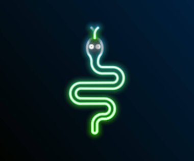 Parlayan neon hattı Yılan simgesi siyah arkaplanda izole edildi. Renkli taslak konsepti. Vektör