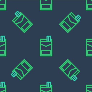 Line Cigarettes paket kutusu simgesi mavi arka planda izole edilmiş pürüzsüz desen. Sigara paketleri. Vektör