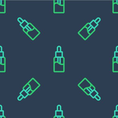 Elektronik sigara ikonu için Vape marka sıvı şişe mavi arka planda izole edilmiş pürüzsüz desen. Vektör