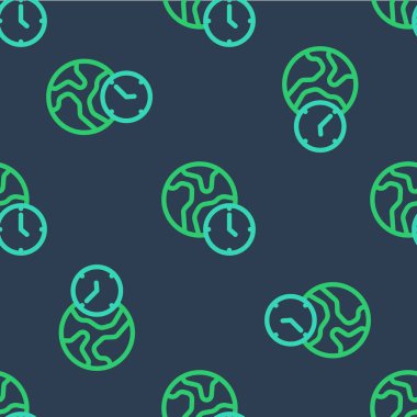 Çizgi Dünya zaman simgesi mavi arkaplandaki kusursuz deseni izole etti. Vektör