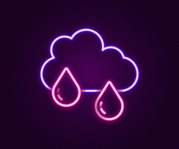 Linha de néon brilhante Nuvem com ícone de chuva isolado no fundo preto. Precipitação de nuvens de chuva com gotas de chuva. Conceito de esboço colorido. Vetor —  Vetores de Stock