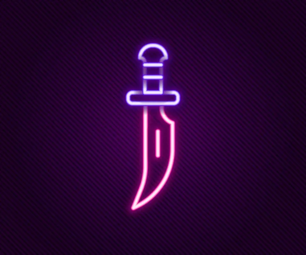 Leuchtende Leuchtschrift Dolch-Symbol isoliert auf schwarzem Hintergrund. Messerikone. Schwert mit scharfer Klinge. Buntes Rahmenkonzept. Vektor — Stockvektor