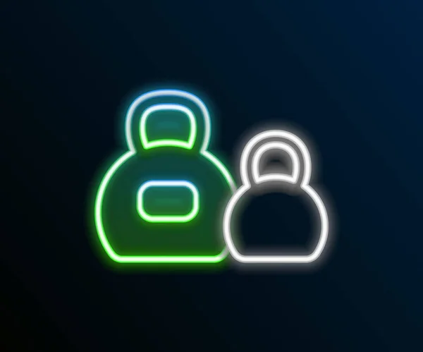 Zářící neonová čára Kettlebell ikona izolované na černém pozadí. Sportovní vybavení. Barevný koncept. Vektor — Stockový vektor