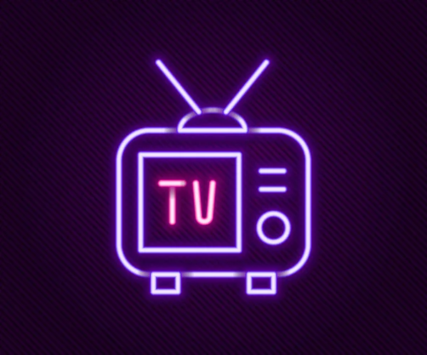 Gloeiende neon lijn Retro tv icoon geïsoleerd op zwarte achtergrond. Televisieteken. Kleurrijk concept. Vector — Stockvector