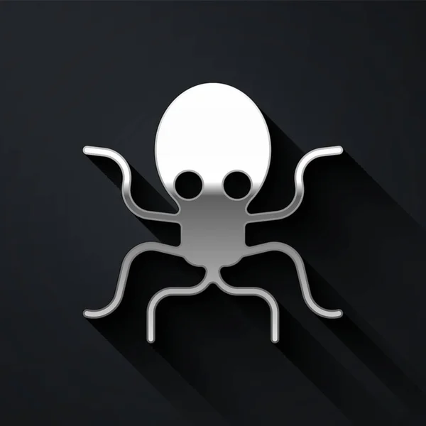 Silver Octopus icon isolated on black background. Long shadow style. Vector — Stock Vector