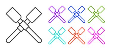 Siyah çizgi kürekler veya kürekler beyaz arkaplanda izole edilmiş tekne simgesi. Simgeleri renklendirin. Vektör