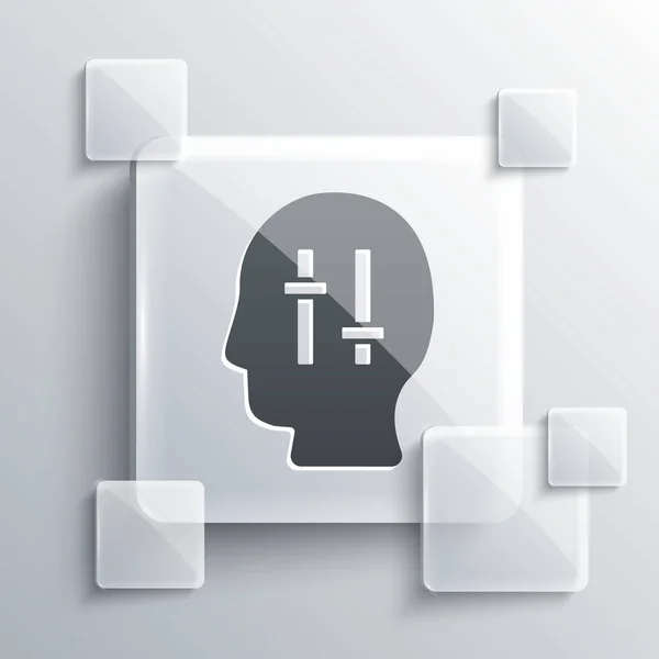 Grey Solution to the problem in psychology icon isolated on grey background (en inglés). Puzzle. Terapia para la salud mental. Paneles cuadrados de vidrio. Vector — Vector de stock